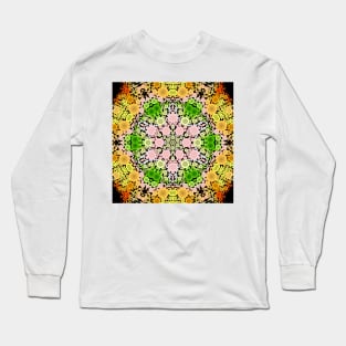 Dot Mandala Flower Pink Green and Yellow Long Sleeve T-Shirt